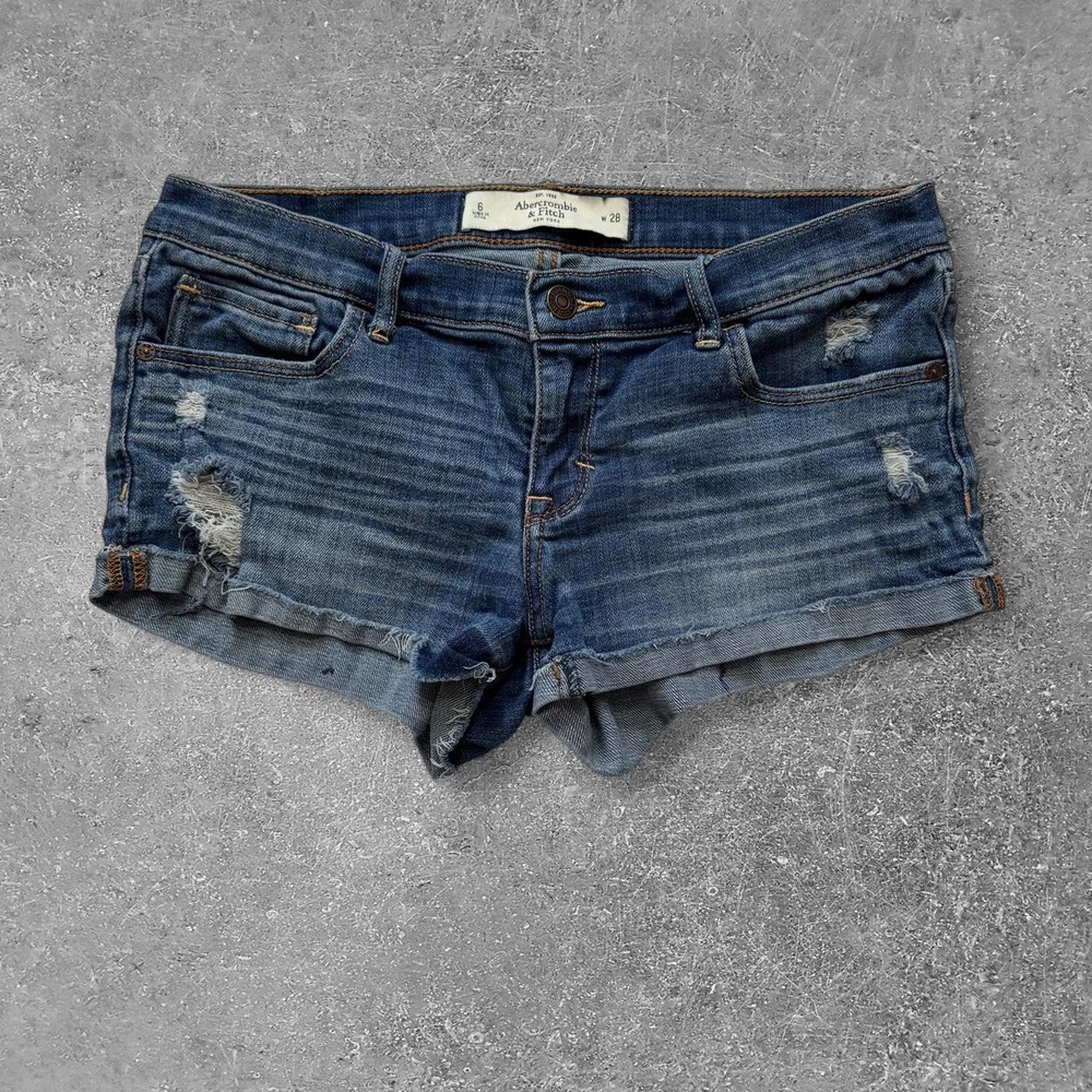Abercrombie & Fitch Low Rise Distressed Denim Shorts Blue Size 6 W28 Y2K Cutoffs